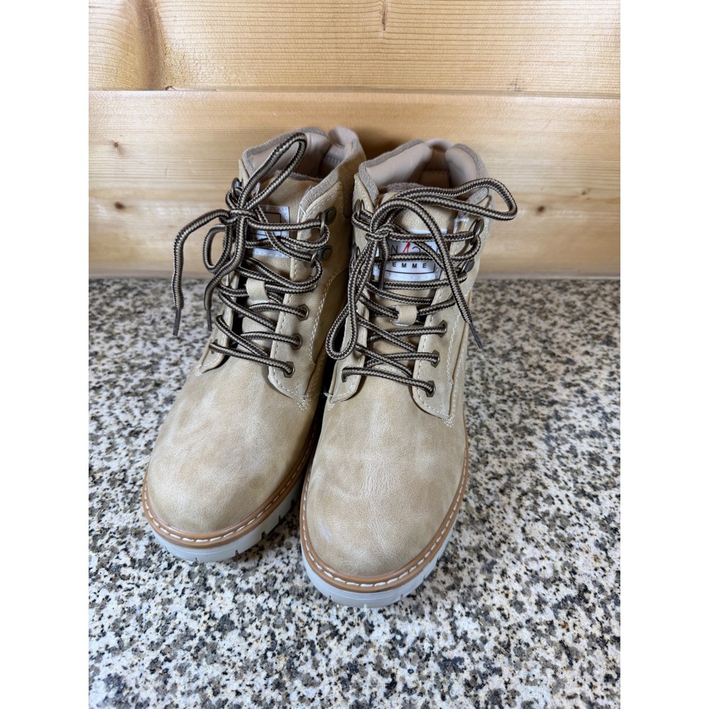 Anjou Femme Tan Faux Fur Lined Hiking Boots Lace Up Lug Sole Womens 7.5